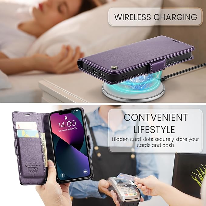 for iPhone 13 Mini Case, Premium PU Leather Wallet Case Flip Cover with [RFID Blocking][Card Holder][Stand Function] Shockproof Protective for iPhone iPhone 13 Mini 5.4 inch, Purple