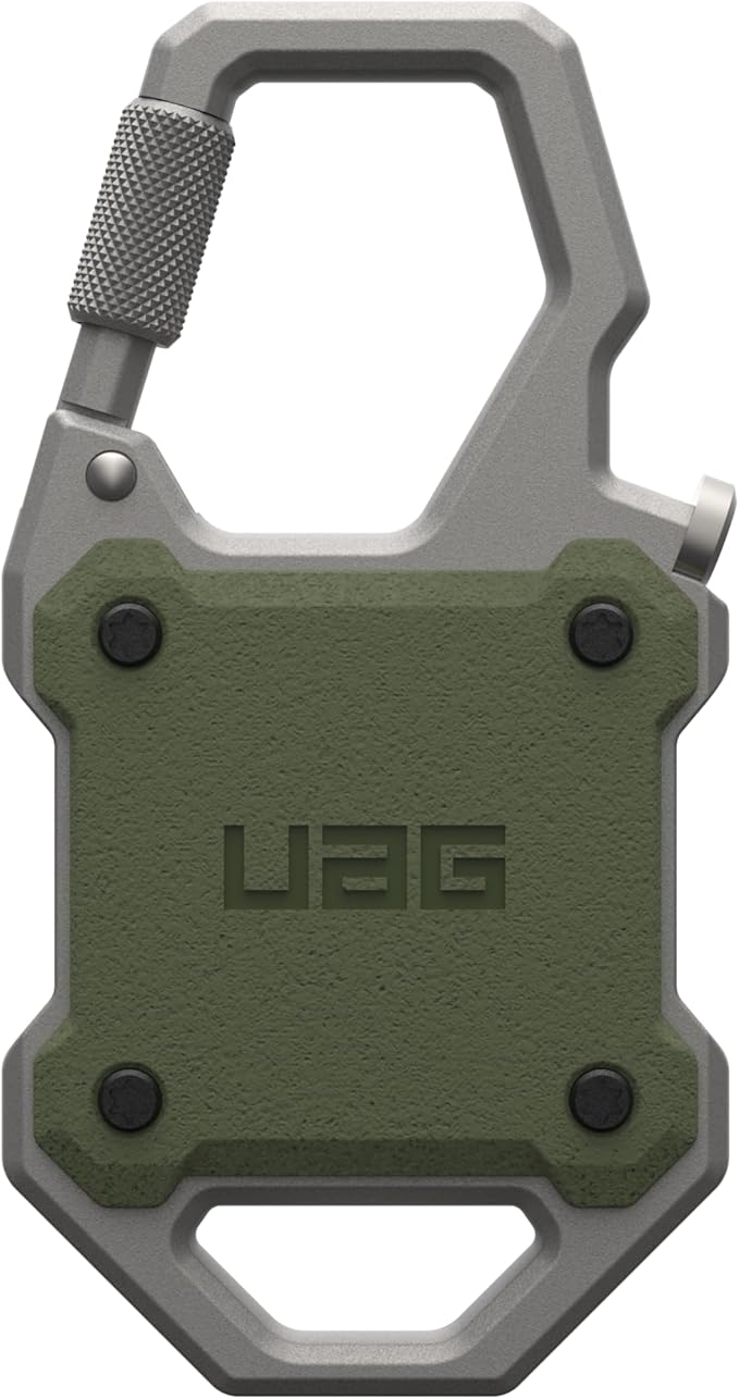 URBAN ARMOR GEAR UAG Designed for AirTag Case with Built-in Bottle Opener Monarch - Hard Shell Lock Case AirTag Holder with Durable Locking Carabiner for Keys, Luggage & Bags, Olive Drab/Silver