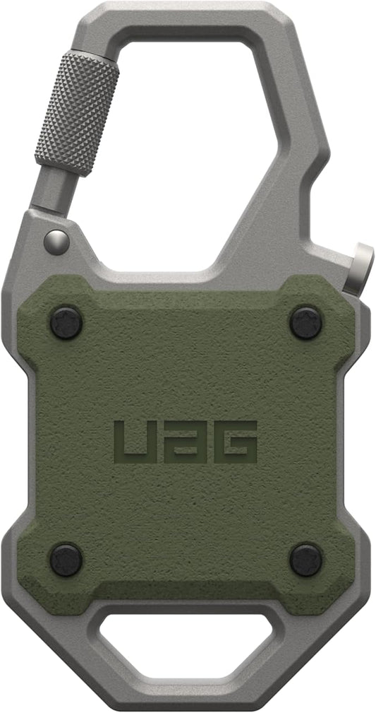 URBAN ARMOR GEAR UAG Designed for AirTag Case with Built-in Bottle Opener Monarch - Hard Shell Lock Case AirTag Holder with Durable Locking Carabiner for Keys, Luggage & Bags, Olive Drab/Silver