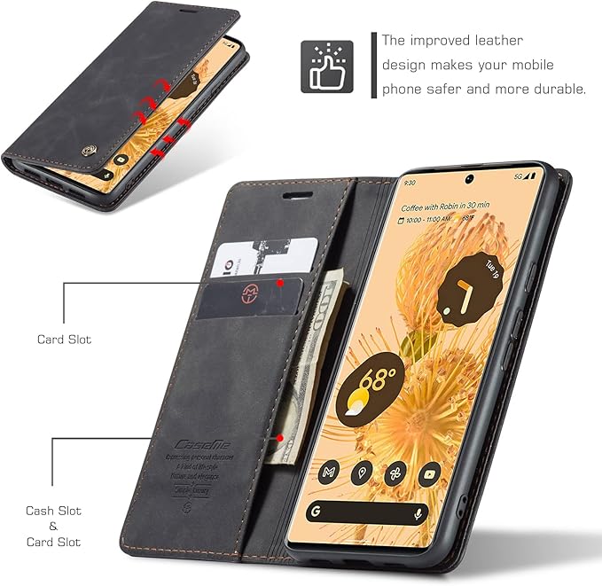 for Google Pixel 6 Pro Case, Flip Wallet Leather Case with Card Holder Magnetic Closure Shockproof Kickstand Protective Phone Cases Cover for Google Pixel 6 Pro,Black