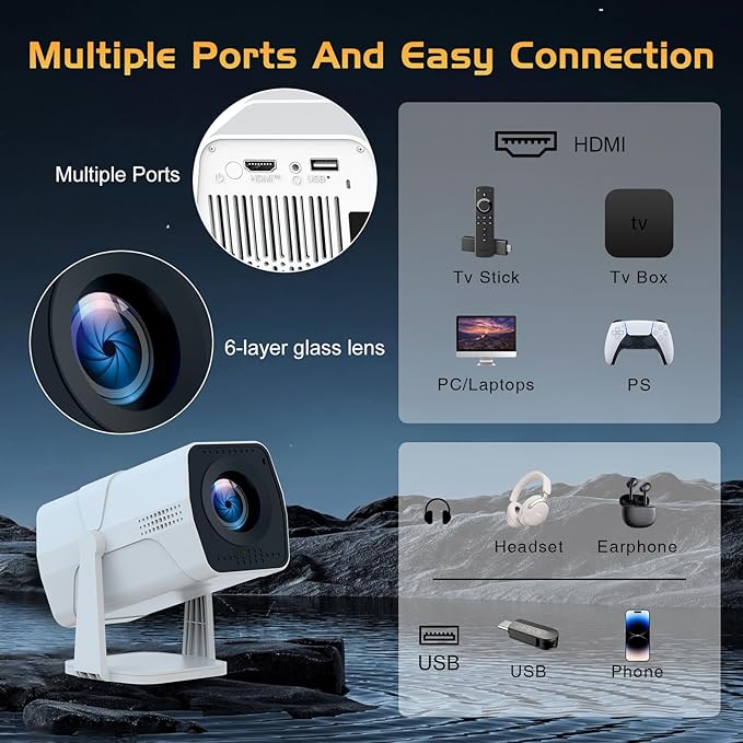 【Netflix Officially Licensed】TMY Projector with Built in Apps, 1080P Movie Projector with WiFi and Bluetooth, Electric Focus & Auto Keystone, 270° Rotatable Outdoor Projector for Phone/PC/HDMI/USB