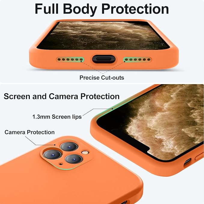 Vooii Compatible with iPhone 11 Pro Case, Upgraded Liquid Silicone with [Flat Edges] [Camera Protection] [Soft Anti-Scratch Microfiber Lining] Phone Case for iPhone 11 Pro 5.8 inch - Bright Orange