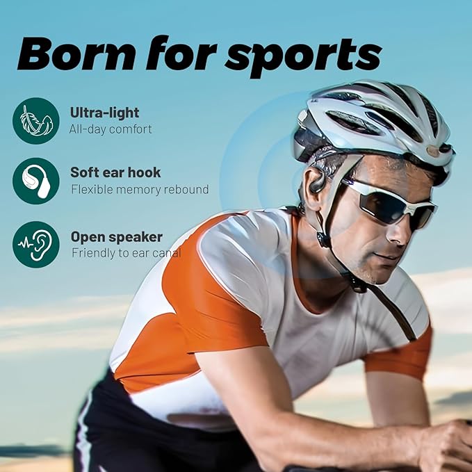 Open Ear Wireless Bluetooth Headphones, Sport Over Headset Built-in Mic, LED Display, Touch Control Earphones, IPX5 Waterproof for Sports Running Driving Cycling (Green)