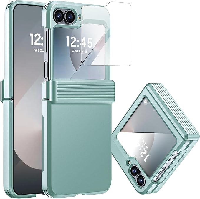 CENMASO for Galaxy Z Flip 6 Case/Z Flip 7 FE Case with Hinge Protection & Built-in Screen Protector, Ultra-Thin Full-Body Shockproof Protection Phone Case for Z Flip 6/Flip 7 FE-Mint Green