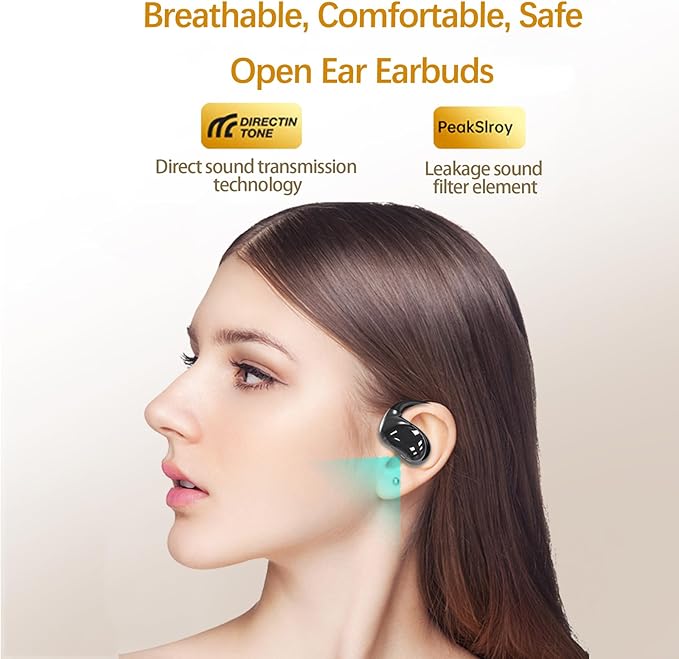 Open Ear Earbuds, Over Ear Headphones with Intelligent Charging Case, Snug Fit, Powerful Bass,Clear Mic, Ultra-Comfort Bluetooth Wireless Earphones for Jogging Workout Fitness Working