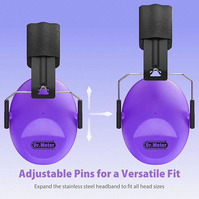 Dr.meter Ear Muffs for Noise Reduction: EM100 SNR27.4 Kids Ear Protection with Adjustable Headband - Kids Noise Cancelling Headphones for Monster Truck, Concerts, Fireworks and Air Shows - Purple