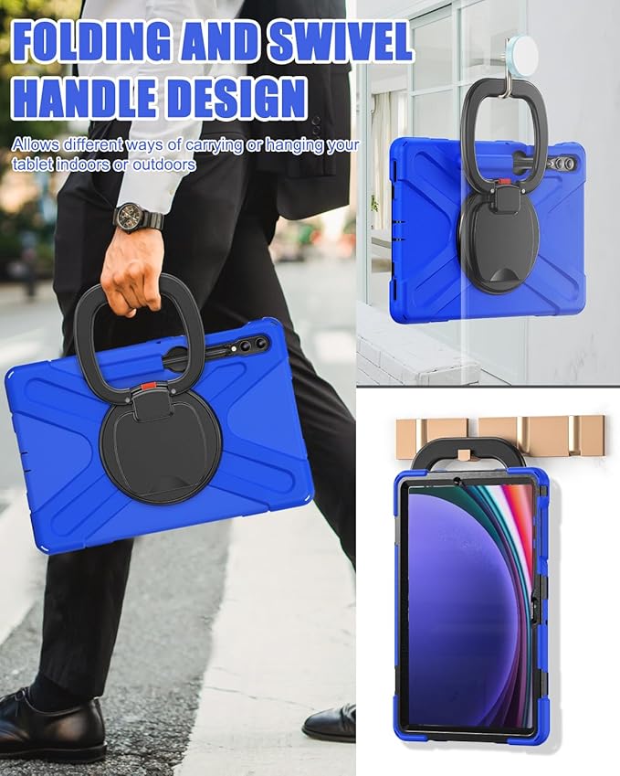 BRAECN Case for Galaxy Tab S10+/S9 FE+/S9+/S8+/S7 FE/S7+ 12.4 Inch SM-X820/X810/X800, Rugged Silicone Cover with Screen Protector, Kickstand, Shoulder Strap, S Pen Holder for Galaxy Tab S9 Plus, Blue