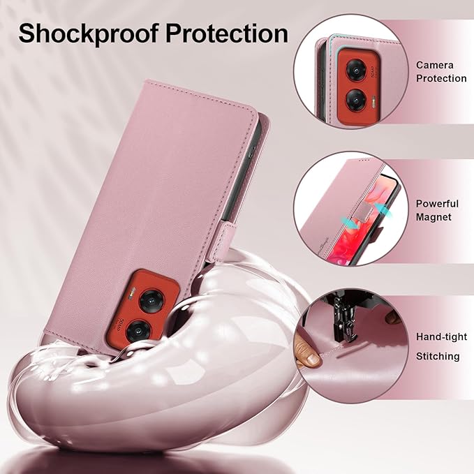 Wallet Flip Case for Moto G Stylus 5G (2024) - [RFID Blocking] Luxury PU Leather Card Holder Magnetic Phone Cover with Kickstand,Shockproof Protective Case,Pink