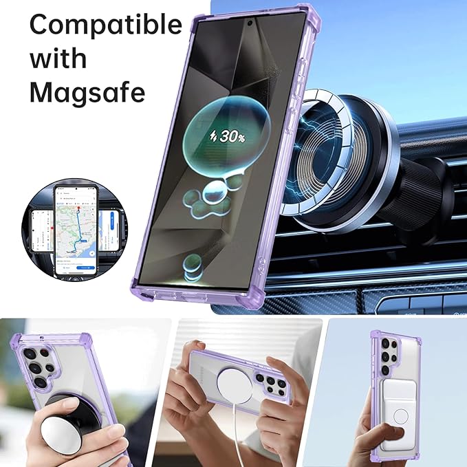 for Samsung Galaxy S24 Ultra Case Magnetic Compatible with MagSafe Galaxy S24Ultra Case with Glass Screen Protector,with Kickstand Military Grade Drop Protection Shockproof S24Ultra CasePurple
