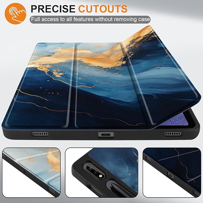 Case for Samsung Galaxy Tab S8 2022 & S7 2020, Shockproof Tablet Case for Samsung Tab S8/S7 11 inch with Auto Sleep/Wake & Trifold Stand & Soft TPU Back Cover, Blue Marble