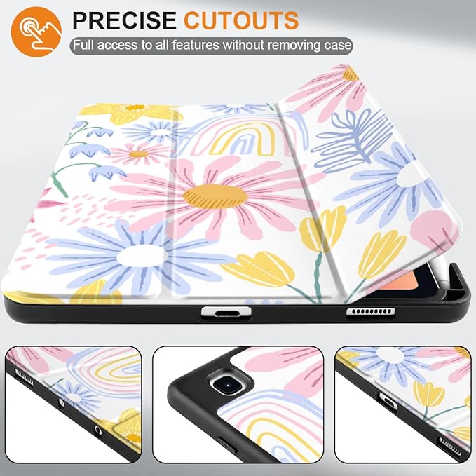 DONGKE Case for Samsung Galaxy Tab S6 Lite 10.4 Inch 2024/2022/2020, Trifold Stand + S Pen Holder + Auto Wake/Sleep + Soft TPU Protective Stand Back Cover, Colorful Florals