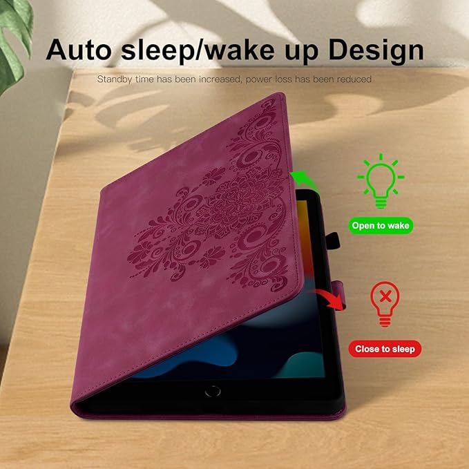 Case for Galaxy Tab A9+ Case 11 Inch, Retro Samsung Galaxy Tab A9 Plus Cover SM-X210/215 with Carved Flap, Magnetic Buckles Design, Stand Function Wine Red