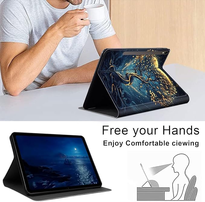 Case for Samsung Galaxy Tab S10 FE/ S9 FE 5G 10.9 Inch/Tab S9 11 Inch, Slim PU Leather Stand Cover with Auto Wake/Sleep, Multi-Angle Viewing & Shockproof, Tree of The Universe