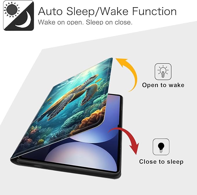 Case for Samsung Galaxy Tab S10 Plus/ S9 FE Plus/ S9 Plus 5G Tablet 12.4'', Slim PU Leather Stand Cover with Auto Wake/Sleep, Multi-Angle Viewing & Shockproof, Sea Turtle