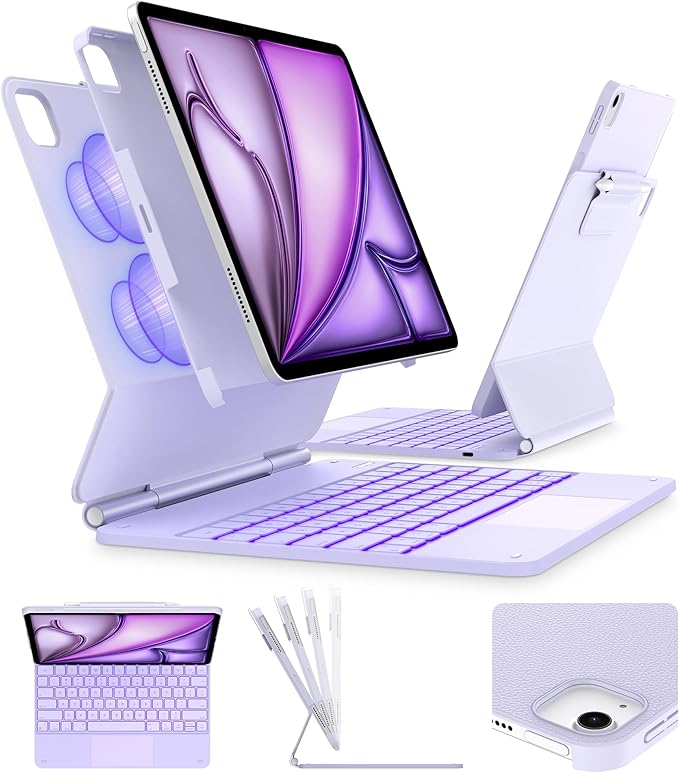 typecase Edge+ Keyboard Case for iPad Air 13-inch(M3 2025 / M2 2024),Ultra-Slim Detachable Case,Portrait & Typing Modes,Built-in Trackpad,11-Color Backlight,Magnetic Stand,Pencil Holder,Light Purple