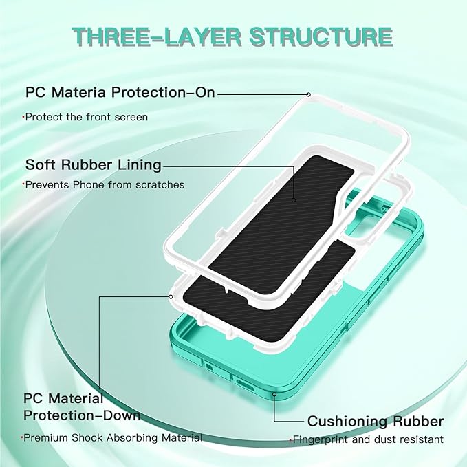 for Samsung Galaxy S25 Plus Case Heavy Duty Protective Shockproof Dropproof 3-Layer Full Body Protection [Without Screen Protector] Tough Rugged Case for Galaxy S25 Plus,Teal/White