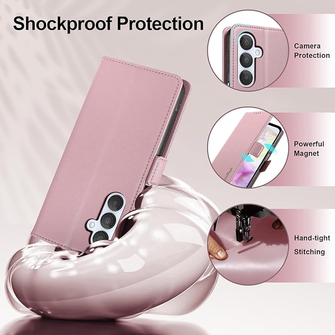 Wallet Flip Case for Samsung Galaxy A35 5G - [RFID Blocking] Luxury PU Leather Card Holder Magnetic Phone Cover with Kickstand,Shockproof Protective Case,Pink