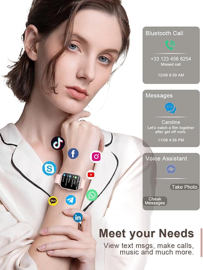 Smart Watches for Women(Answer/Make Calls), 1.83" Fitness Trackers with 24-Hour Heart Rate SpO2 Pedometer Sleep Monitor, 120+ Sport Mode, IP68 Waterproof Fitness Watch Compatible with iPhone&Android