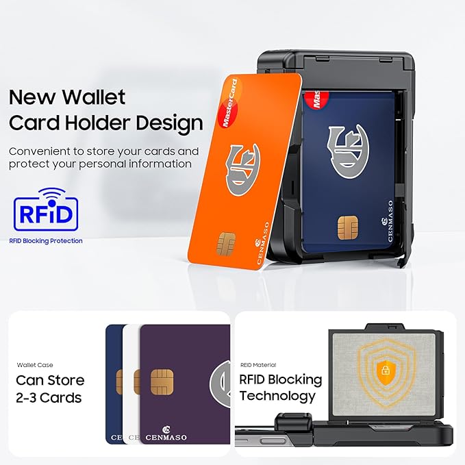 CENMASO for Samsung Galaxy Z Flip 6 Case/Z Flip 7 FE Case with Card Holder [RFID Blocking] & Hinge Protection & Screen Protector, Full-Body Shockproof Phone Case for Z Flip 6/Z Flip 7 FE-Black