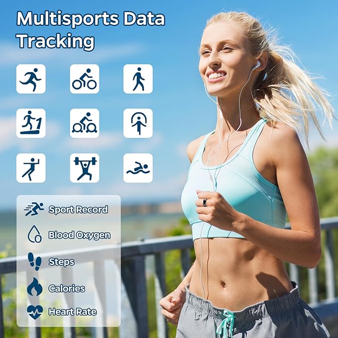 Smart Ring Health Tracker, Sleep Tracker Ring with Heart Rate, Waterproof Fitness Ring for Activity Monitoring/Steps/Distance/Calories, Air Gestures, Up to 7-Day Battery, for iOS Android (Black,#11)