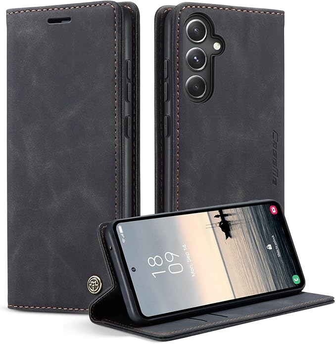 for Samsung Galaxy S23 FE Case, Flip Wallet Leather Case with Card Holder Magnetic Closure Shockproof Kickstand Protective Phone Cases Cover for Samsung S23 FE,Black