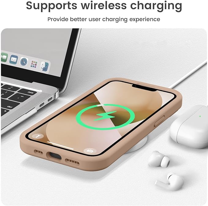 Vooii Compatible with iPhone 13 Case, Liquid Silicone Upgrade [Camera Protection] [Soft Anti-Scratch Microfiber Lining] Shockproof Phone Case for iPhone 13 6.1 inch - Light Brown