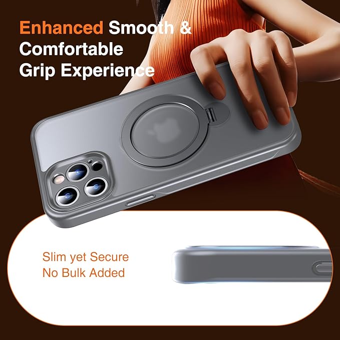 360° O-Ring MagStander for iPhone 12 Pro Max Case with Magnetic Kickstand Ring Holder [Compatible with MagSafe][360°Rotate Stand][Military Shockproof] iPhone 12 Pro Max Phone Cover Grey