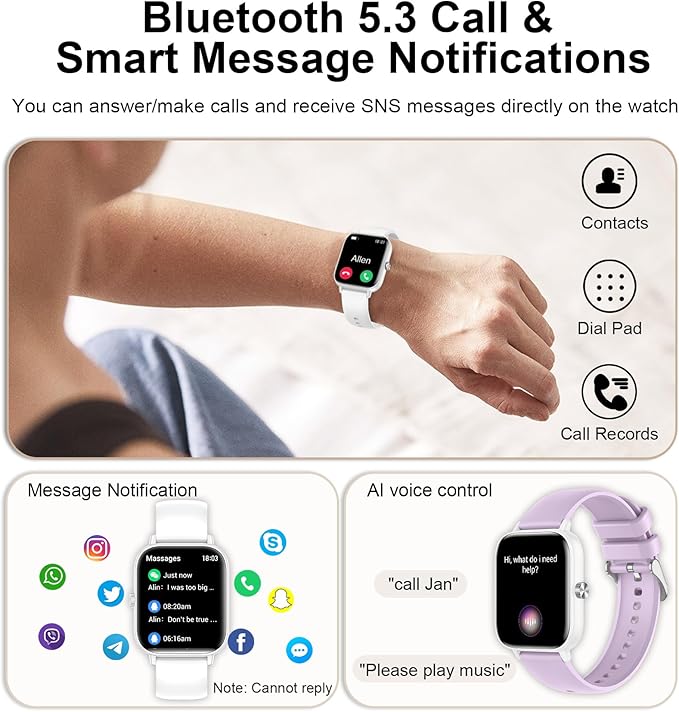 Smart Watch for Women with Bluetooth Call/Read Messages, 1.83" Activity Trackers with 100+ Sports Modes, Step Counter, Heart Rate Monitor, Sleep Tracker, Smartwatch Compatible Android iOS, White