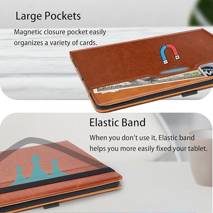 Case for Samsung Galaxy Tab S10 Lite/ S10 FE/ S9 FE 5G 10.9 Inch/Tab S9 11 Inch, PU Leather with Built-in S Pen Holder Magnetic Multi-Angle Stand Cover for Man,Woman,Brown