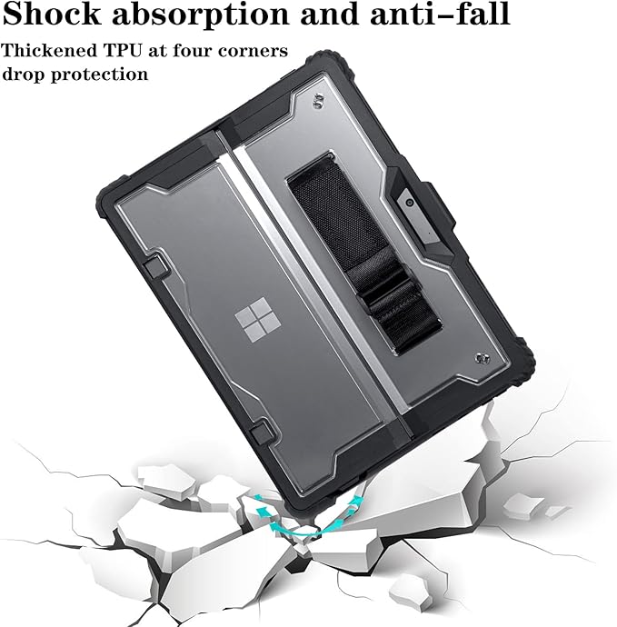 for Microsoft Surface Pro8 Tablet Protective Case 13 inches 2021, Thicken and Rugged Cover with Stand Case, Compatible Keyboard Cover, Including Hand Strap Shoulder,Black