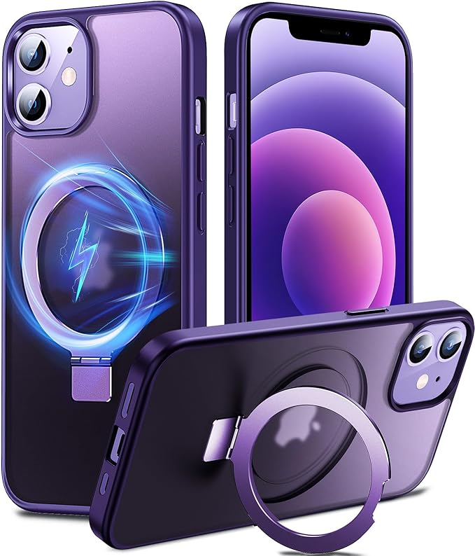 3-in-1 [Magnetic+Kickstand+Ring Holder] for iPhone 12/12 Pro Case Stand Ring Holder Compatible with MagSafe, Military Shockproof Protective iPhone 12/12 Pro Phone Case Kickstand Cover Purple