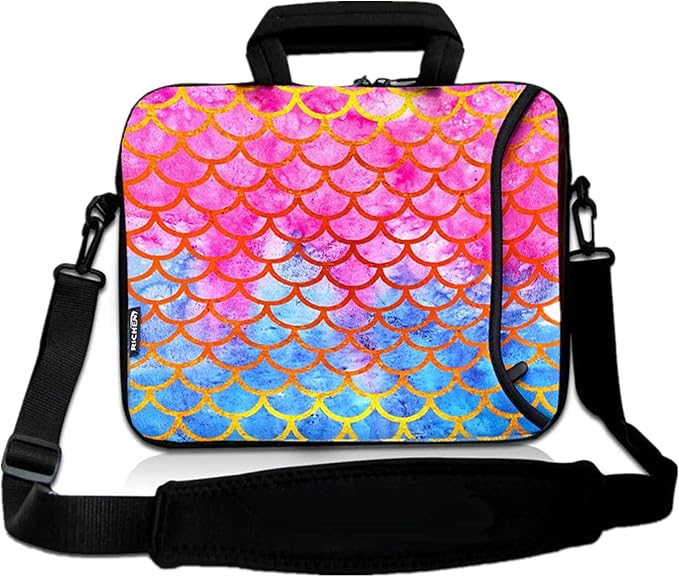 RICHEN 14 15 15.4 15.6 inch Laptop Shoulder Bag Notebook Handle Sleeve Neoprene Soft Carrying Travel Case with Accessories Pocket (14-15.6 inch, Mermaid Scale)