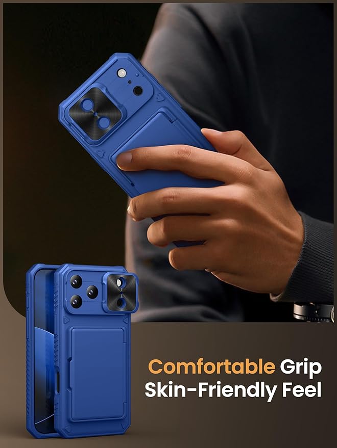 Vihibii for iPhone 17 Pro Case Wallet with Card Holder (4 Cards) [RFID Blocking] & Slide Camera Cover, Military Grade Drop Protection, Rugged Hard Back & Silicone Edge Phone Case 5G 2025, Royal Blue