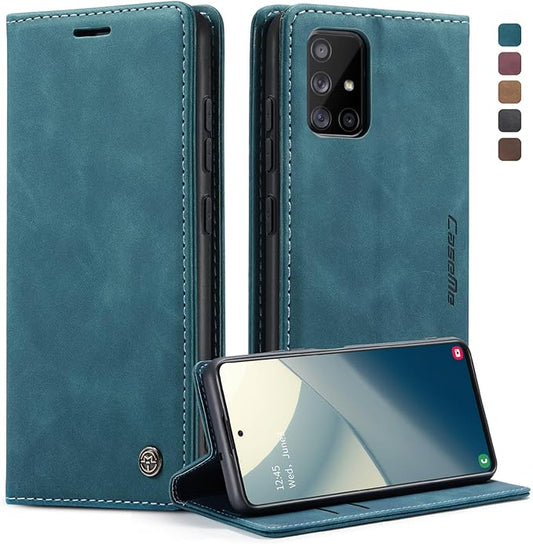 for Samsung Galaxy A51 Case, Flip Wallet Leather Case with Card Holder Magnetic Closure Shockproof Kickstand Protective Phone Cases Cover for Samsung A51,Blue-Green