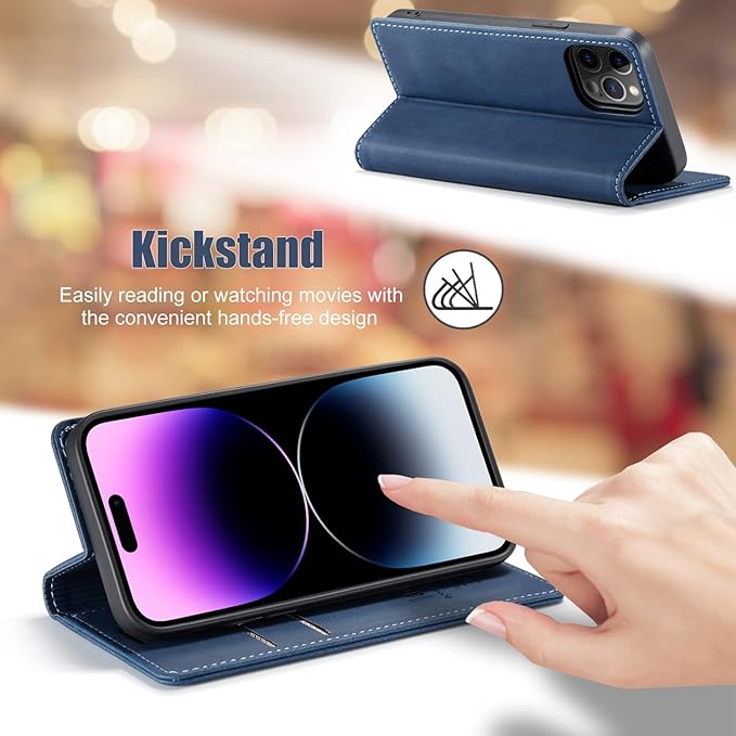 japezop Compatible with iPhone 14 Pro Max Wallet Case with [RFID Blocking] Card Holder Kickstand Magnetic,Leather Flip Case Wallet for iPhone 14 Pro Max 5G 6.7 Inch (Blue)