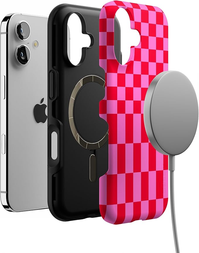 Casely iPhone 17 Case | Vibe Check | Pink Checkerboard | Bold Protective Design | Compatible with MagSafe