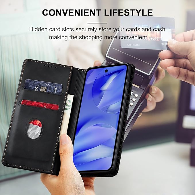 Jasonyu Flip Wallet Case for Google Pixel 9A,Leather Magnetic Folio Cover with Card Holder,Kickstand - TPU Shockproof Durable Protective Phone Case,Black