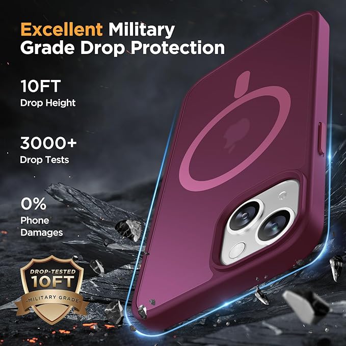 Miracase Magnetic for iPhone 13 Case 6.1 inch (Compatible with MagSafe)（with 2X Screen Protectors） Military-Grade Protection, Anti-Fingerprint Translucent Matte Phone Case Cover, Wine Red