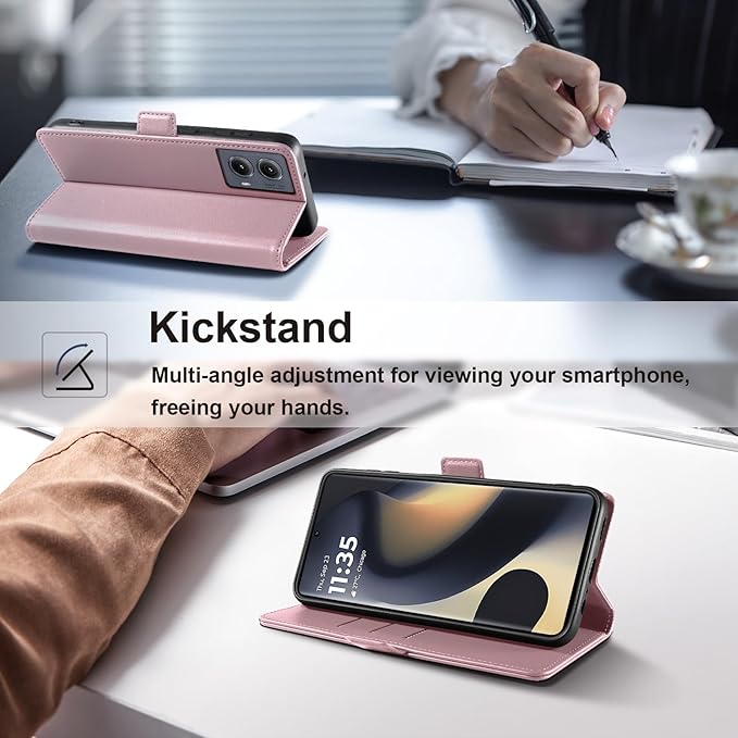 Wallet Flip Case for Motorola Edge (2024) - [RFID Blocking] Luxury PU Leather Card Holder Magnetic Phone Cover with Kickstand,Shockproof Protective Case,Pink