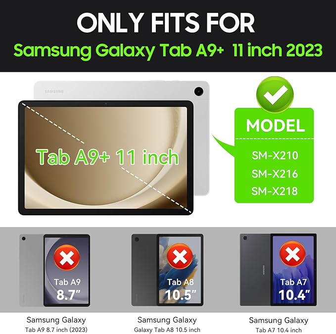 Case for Samsung Galaxy Tab A9+ 11 Inch 2023 Model (X210/X216/X218), Heavy Duty Shockproof Rugged Protective Case for Galaxy Tab A9 Plus Tablet (Black+Green+Black)