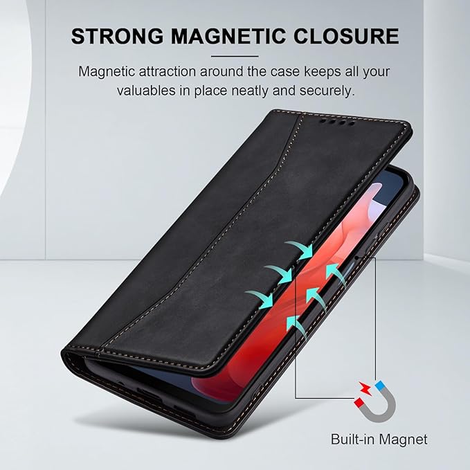 Jasonyu Flip Wallet Case for Moto G Play 4G (2024),Leather Magnetic Folio Cover with Card Holder,Kickstand - TPU Shockproof Durable Protective Phone Case,Black