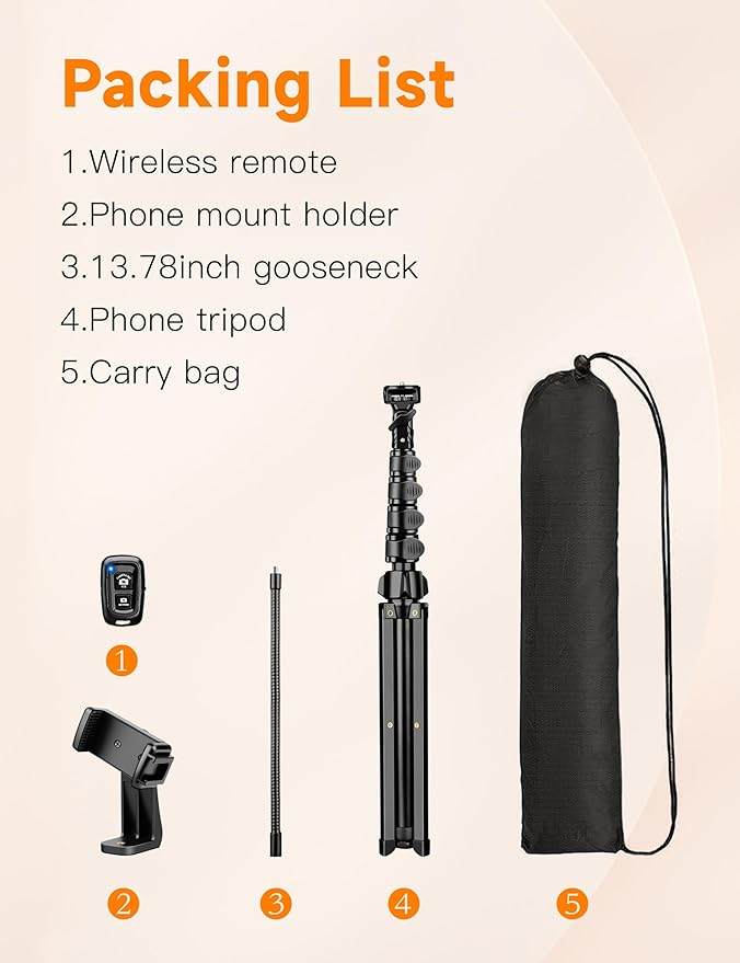 Phone Tripod, 86" Tall Tripod for iPhone with Flexible Gooseneck & Remote, Portable Aluminum Cellphone Stand for Selfies, Video Recording,Travel, Compatible with iPhone Android