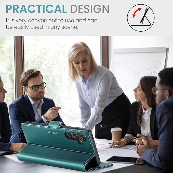 for Samsung Galaxy A55 5G Case, Premium PU Leather Wallet Case Flip Cover with [RFID Blocking][Card Holder][Stand Function] Shockproof Protective for Samsung Galaxy A55, Blue-Green