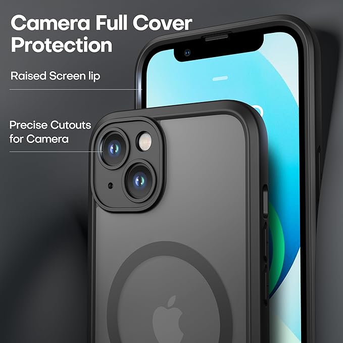ImpactStrong Magnetic Guard Designed for iPhone 13 Case [Camera Protection] [Military Grade Drop Tested] [Compatible with MagSafe] Slim Translucent Matte Phone Case (6.1") - Black
