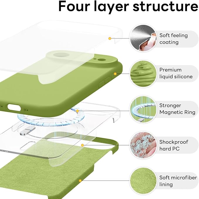 Vooii Magnetic Compatible with iPhone Air Case (Compatible with Magsafe) (Upgraded Camera Protection) Liquid Silicone Shockproof Full Body Protective Phone Cover for Women Men, Cedar Green, 6.5"