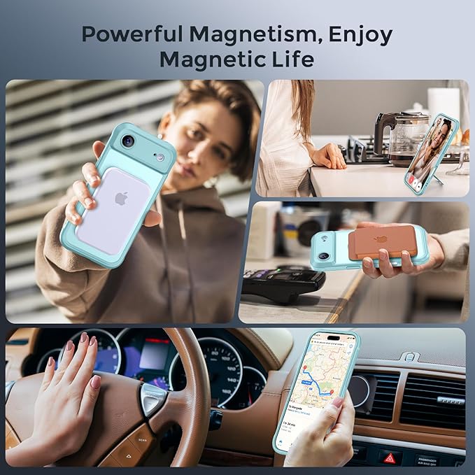 MOCCA Compatible with iPhone Air Case with Magnetic Invisible Stand [Full Camera Protection] [Compatible with Magsafe] Military Drop Shockproof Translucent Matte Phone Case Cover 6.5",Blue