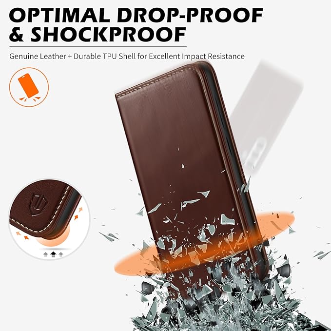 SHIELDON Wallet Case for Galaxy S25 FE 5G, Genuine Leather Case with RFID Blocking Credit Card Holder Kickstand Magnetic Folio Protective Cover Compatible with Galaxy S25 FE 6.7" 2025 - Retro Coffee