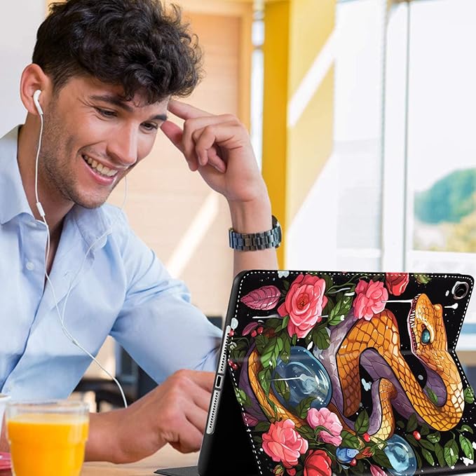 Case for Samsung Galaxy Tab A9 Plus 11 inch 2023，Slim Fit Foldable Standing Cover Case with Auto Sleep/Wake for Galaxy Tab A9+ 11’2023 (SM-X210/X216/X218)，Golden Snake and Flower