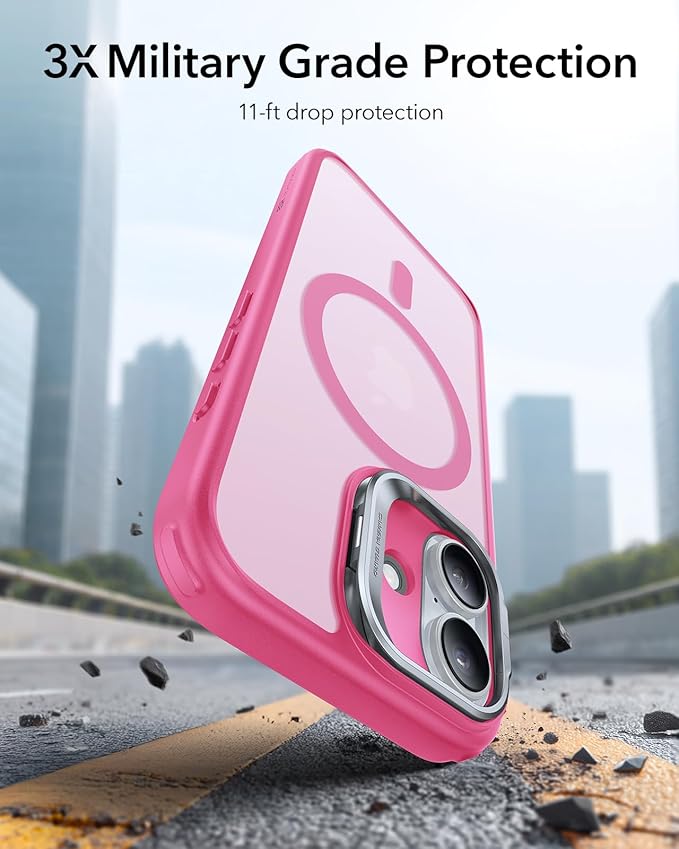 ESR for iPhone 17 Case with Stand, Camera Control Cover Compatible with MagSafe, Military-Grade Drop Protection Magnetic Phone Case for iPhone 17, Scratch-Resistant Back Cover,Frosted Pink