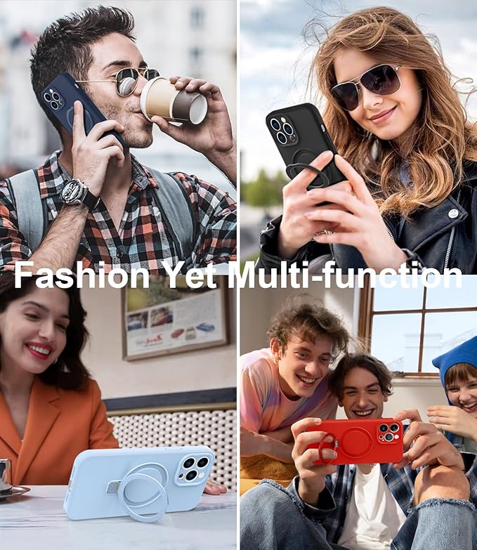 ZHK Liquid Silicone Designed for iPhone 14 pro Case with Magnet Stand, [Precise Camera Lens Protection][Mil-Grade Drop Shockproof][Soft Anti-Scratch Microfiber Lining] Slim Fit Cover, Red